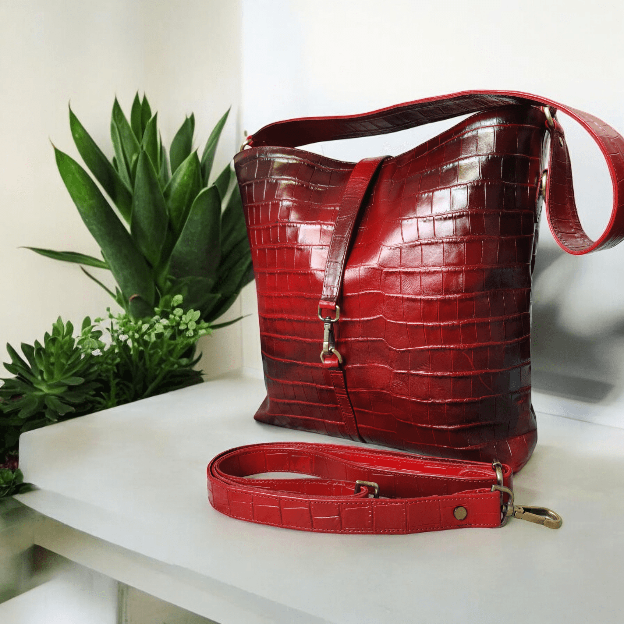 Crimson Luxe Croc Hobo