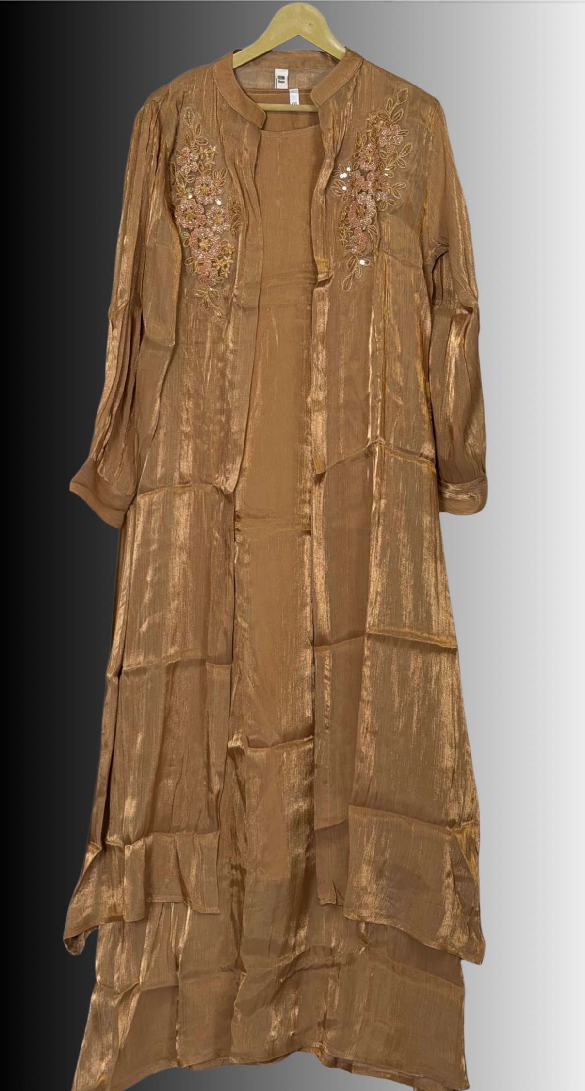 Organza shimmer gown with embroidery shrug