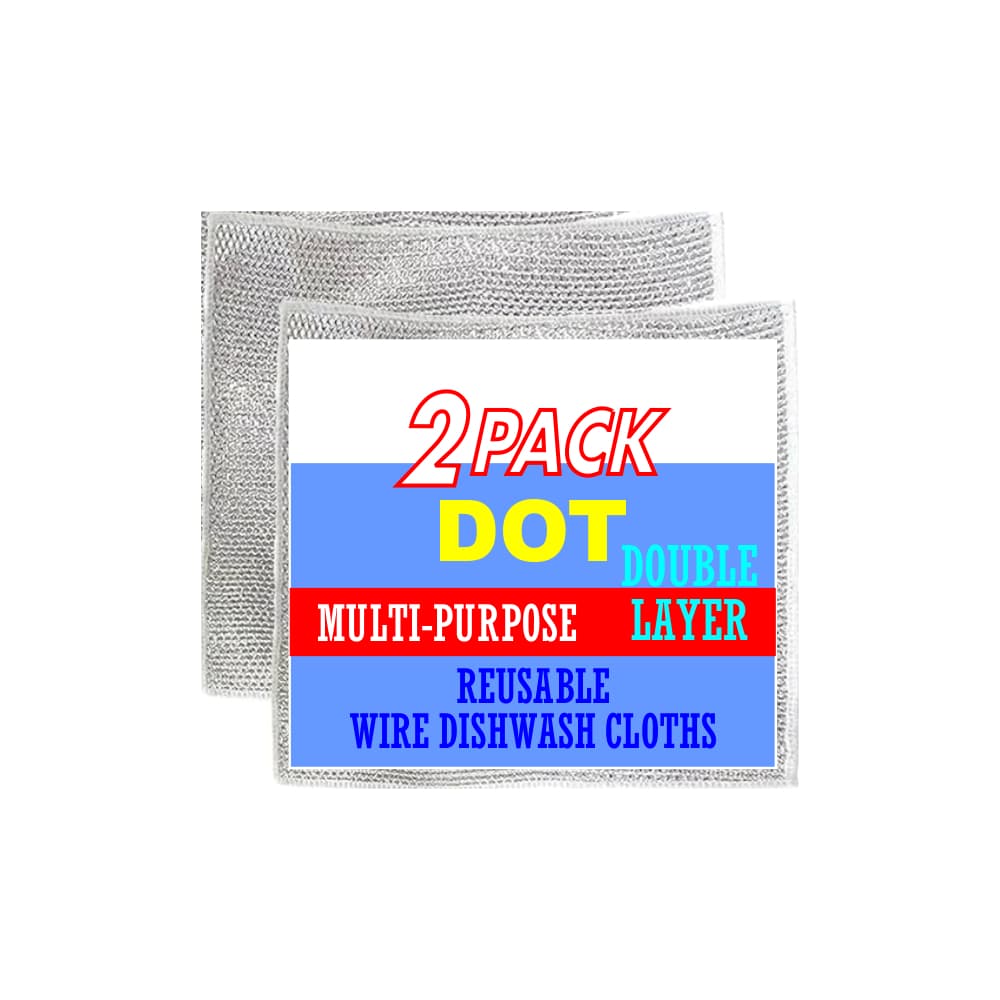 DOT Non Scratch Wire Dishwashing Rag - Double Layer (Pack of 2) Reusable Multipurpose Wire Dishcloth for Wet & Dry Cleaning, Ideal for Kitchen, Sinks