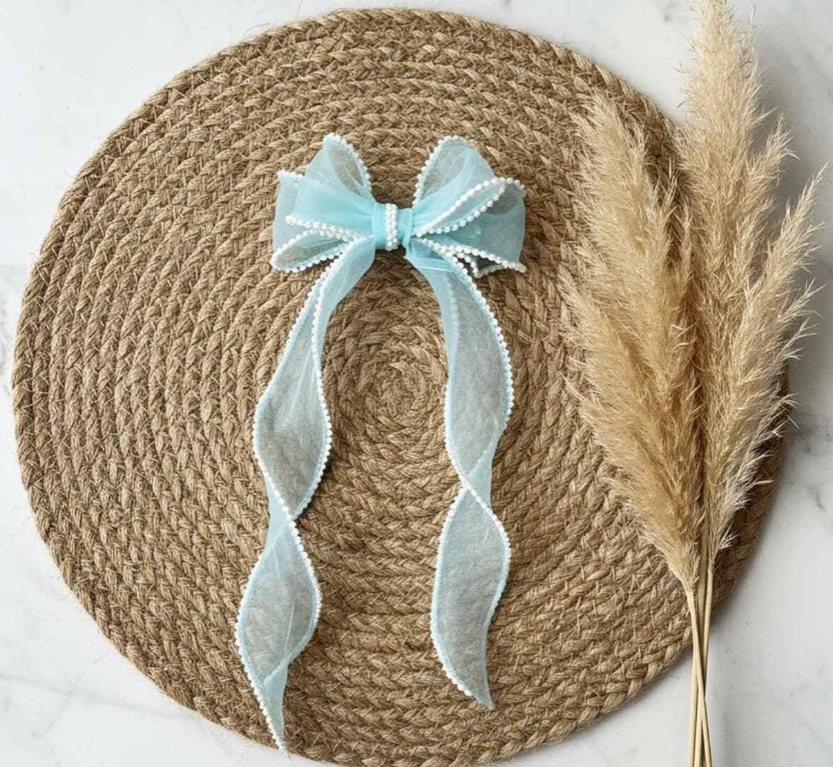 Pastel Blue Pearl bow Hair Clip