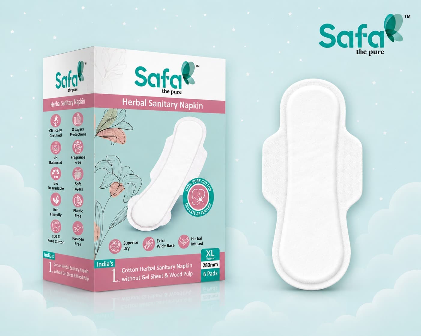 Herbal sanitary napkin with anti-bacterial protection